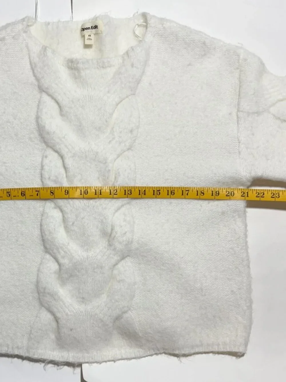 Open Edit Oversized Cable Boatneck Sweater – Size XS (Ivory)